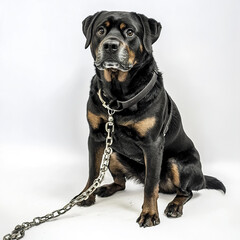 Fototapeta premium Rottweiler sitting with strong and noble pose on white background