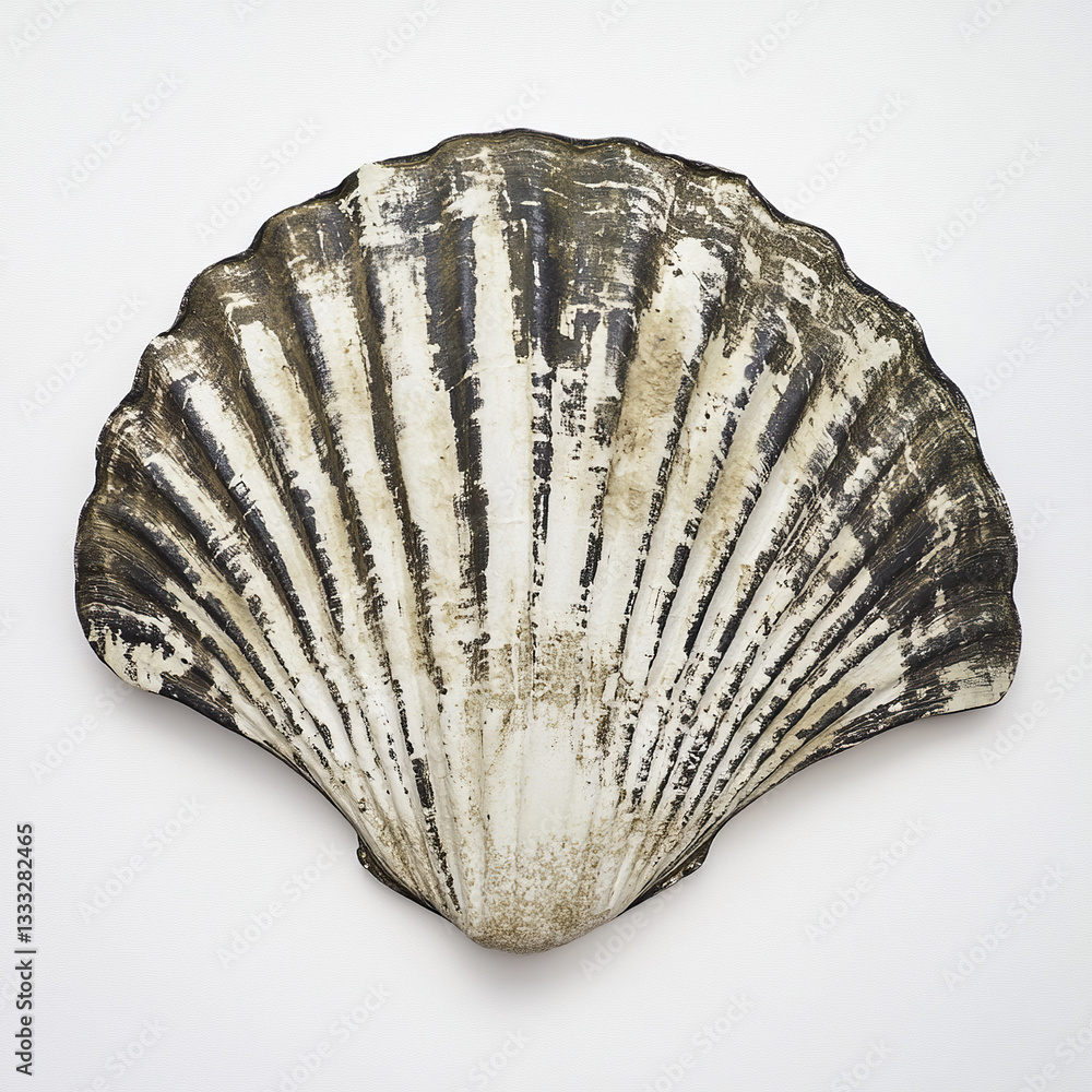Poster aged seashell with textured surface on white background