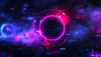 Obraz premium Abstract neon purple circle and blue highlights give this image a futuristic tech feel
