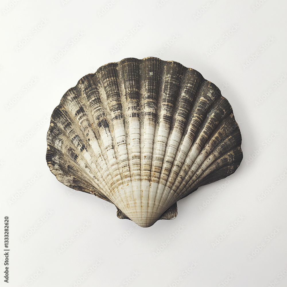 Poster seashell with textured patterns on white background
