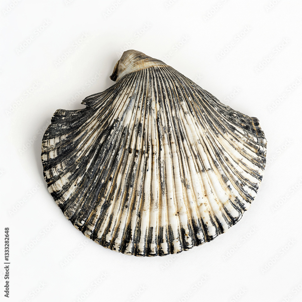 Poster seashell with textured surface on white background