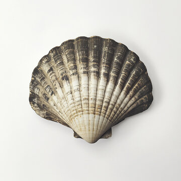seashell with textured patterns on white background