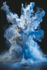 Blue and white abstract smoke art. The image looks like ink suspended in water, creating a dreamy