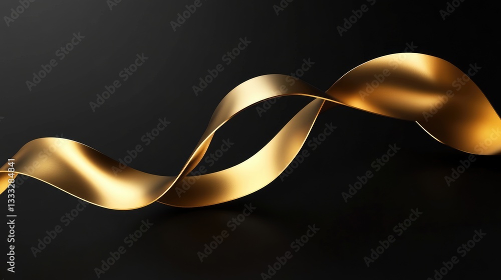 Poster elegant and shiny gold ribbon twisting in a dark background with smooth curves and reflections