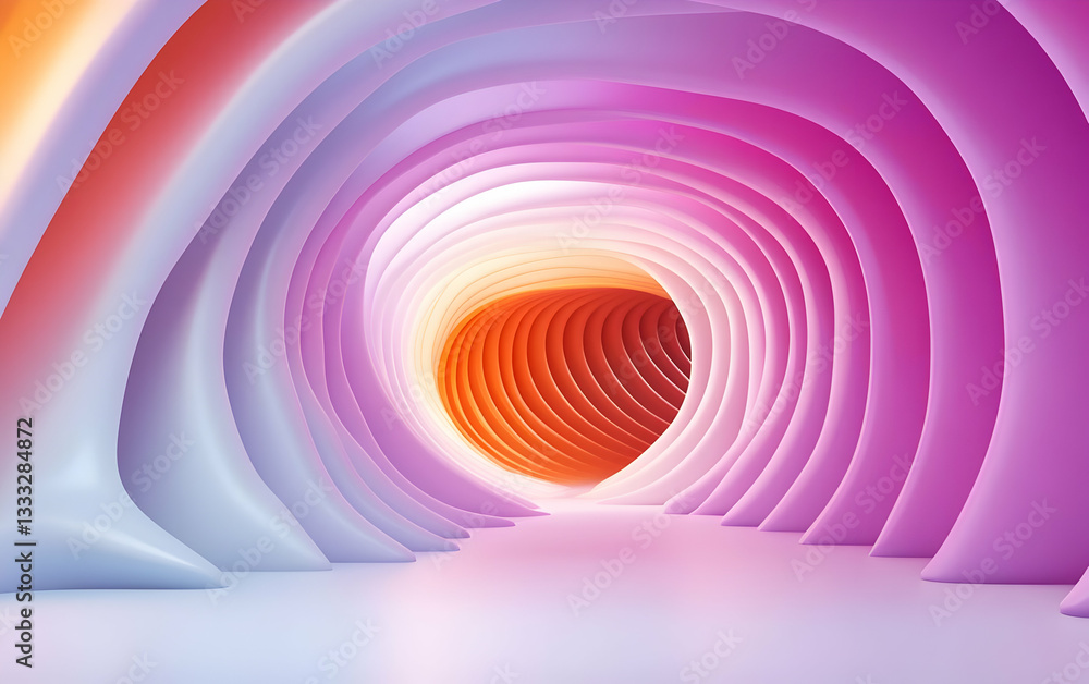 Poster abstract digital tunnel with glowing cyber waveforms