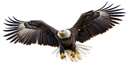 Fototapeta premium American bald eagle flying with wings spread wide