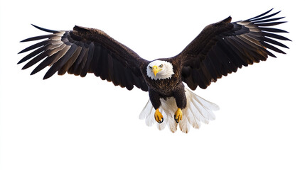 Fototapeta premium American bald eagle flying with wings spread wide