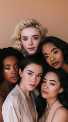 Obraz premium The Diverse Female Models in Close-Up Photoshoot Highlighting Different Skin Tones, Hair Colors, and Hairstyles. Perfect for editorial and beauty campaigns.