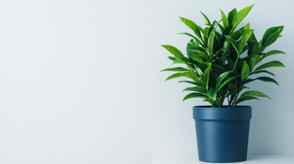 Obraz premium Lush Green Potted Plant Against White Wall Background