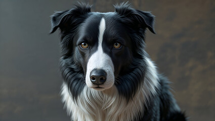 Fototapeta premium Digital Art of a Border Collie with High Contrast, Detailed Fur, and Focused Expression 