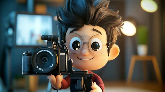 cartoon character cute Videographer record Videos 4K