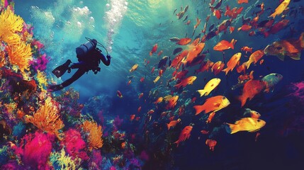 Underwater Scuba Diving Moment Colors School Vibrant