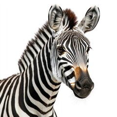 Naklejka premium Detailed Hyper-realistic image of a Grevys zebra on a pure white background, isolated, sharp details, professional studio lighting