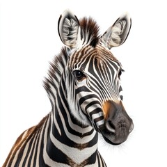 Detailed Hyper-realistic image of a Grevys zebra on a pure white background, isolated, sharp details, professional studio lighting