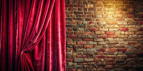 Vintage Brick Wall Red Curtain Background - Retro Photography Texture