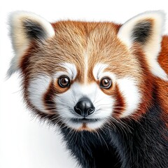 Detailed Hyper-realistic image of a red panda on a pure white background, isolated, sharp details, professional studio lighting
