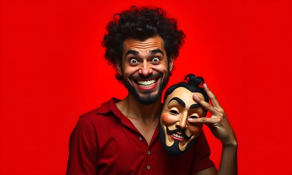 Clever Portrait of Momus, God of Satire, Holding a Mask