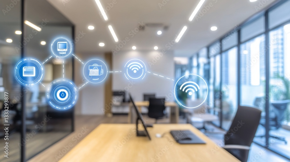 Poster exploring iot innovation modern office gigapixel image urban environment aerial view smart technolog