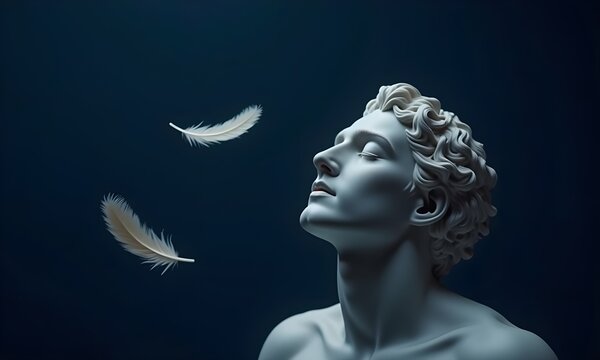 Tranquil Image of Hypnos, God of Sleep, with Floating Feathers