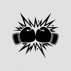 Black boxing gloves icon with explosive lines symbolizing impact competition martial arts or fighting sports concept