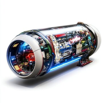 Professional image of a hyperloop pod with a seamless white background, perfect for branding, packaging, and advertising