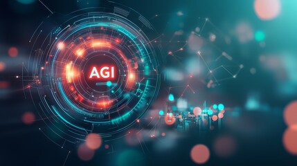 Fototapeta premium AGI Artificial general Intelligence Futuristic digital interface with AGI concept.