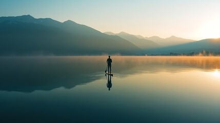 Generic Paddleboarding Calm Scene Mood Serene Mountains