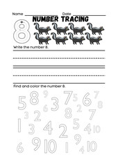 Introduce your child to the exciting world of numbers with this 8 Number Tracing Worksheet and Coloring Page! This fun and educational printable is designed for preschoolers, toddlers.