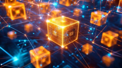 Exploring virtual cyberspace with holographic cubes digital realm 3d visualization immersive environment futuristic concept
