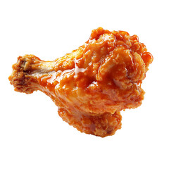 A Crispy Chicken Wing Dipped in Vibrant Buffalo Sauce Isolated on Transparent Background