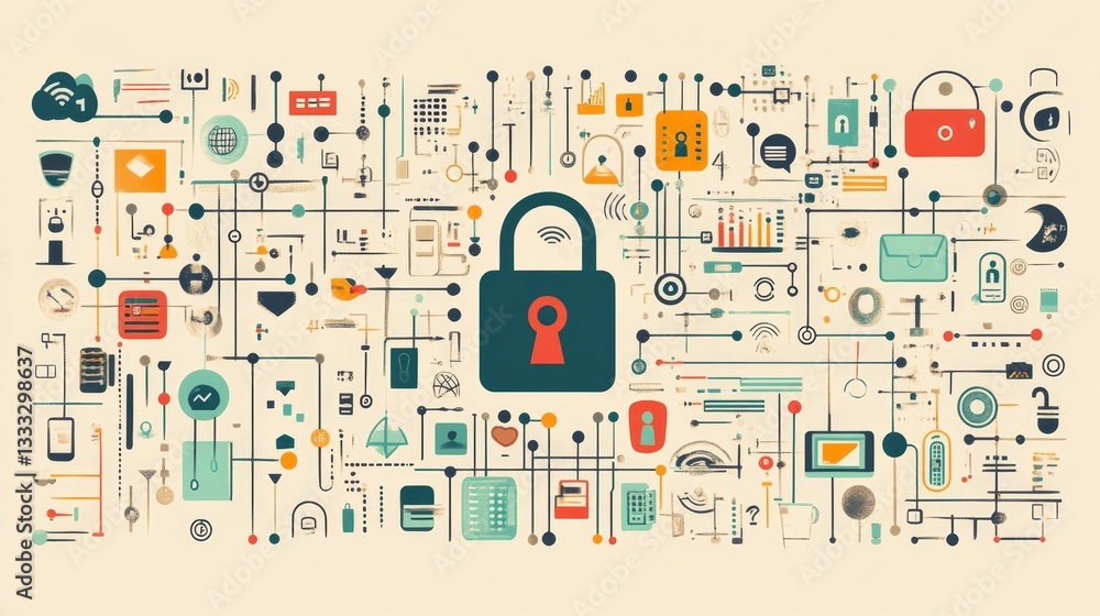 Poster secure your data virtual lock icon in a gigapixel network environment concept