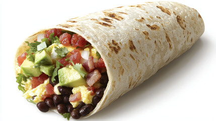 Breakfast Burrito: Scrambled eggs, black beans, avocado, and bacon