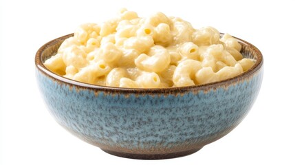 Creamy mac and cheese in a bowl, isolated on white background