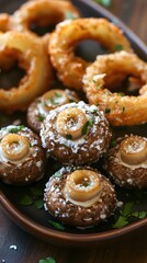Delicious Stuffed Mushrooms and Onion Rings Appetizer
