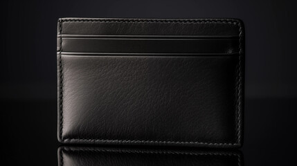 Black Leather Card Holder Minimalist Wallet Closeup Studio Shot