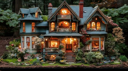 Fototapeta premium Detailed miniature Victorian house with garden