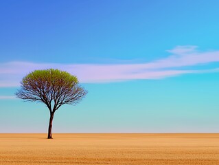 Fototapeta premium Lone Tree for Golden Field, Clear Sky.