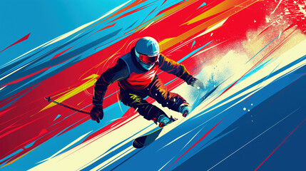 An illustration of a snow skier in action. Perfect for any skiing event.