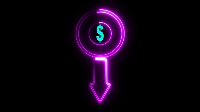 neon dollar icon and cash in sign on black background...