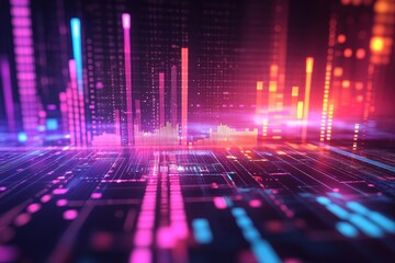 Vibrant Data Visualization with Neon Colors and Geometric Patterns