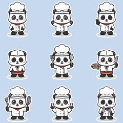 Vector Illustrations of cute Panda chef mascot cartoon character. Illustration Collection of Panda icon isolated. This is Vector Illustration.