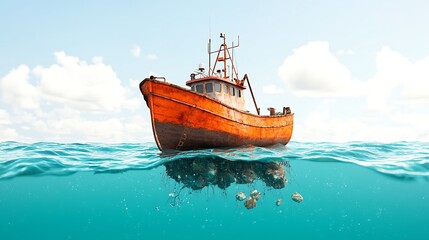 Obraz premium Fishing boat on tranquil waters nature's beauty eco-friendly environment scenic view