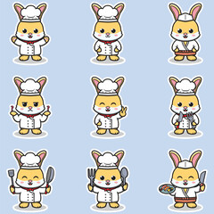 Vector Illustrations of cute Rabbit chef mascot cartoon character. Illustration Collection of Rabbit icon isolated. This is Vector Illustration.