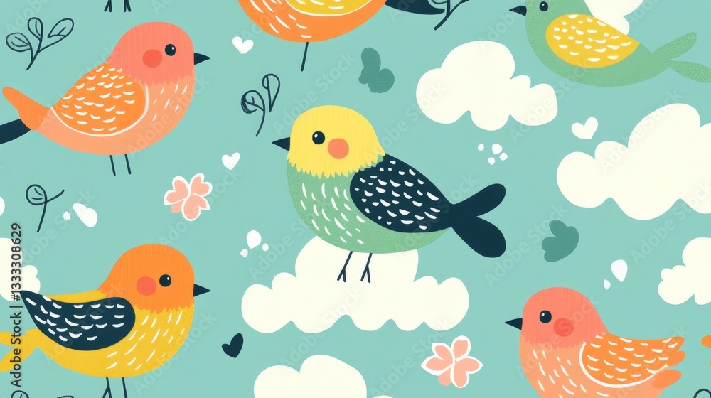 Poster create whimsical bird patterns nature digital art lush environment aerial view colorful gigapixel de