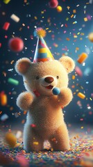 Art Cute Cartoon Scene Colors 9:16 Year Blowing Noisemaker