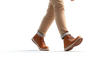 Walking action with stylish brown shoes studio setting lifestyle shot
