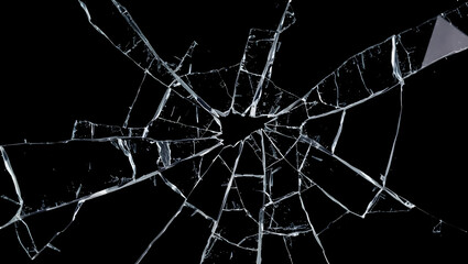 Obraz premium Shattered Glass Pieces on Black – Realistic Cracked Glass Overlay