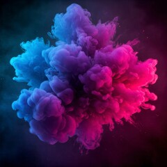 Fototapeta premium Colorful powder explosion, blue and pink hues. Abstract dust cloud, vibrant and dynamic background, color splash effect.