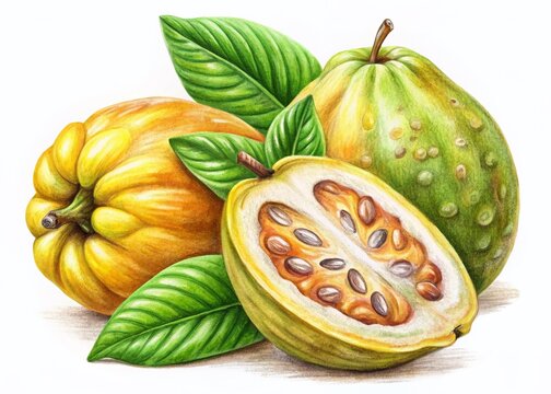 Vintage Chalk Drawing of Abiu Fruit - Exotic Pouteria Caimito Illustration for Kitchen & Restaurant Design