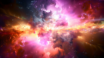 Naklejka premium An illustrative nebula features vibrant colors of pink, purple, gold, and white